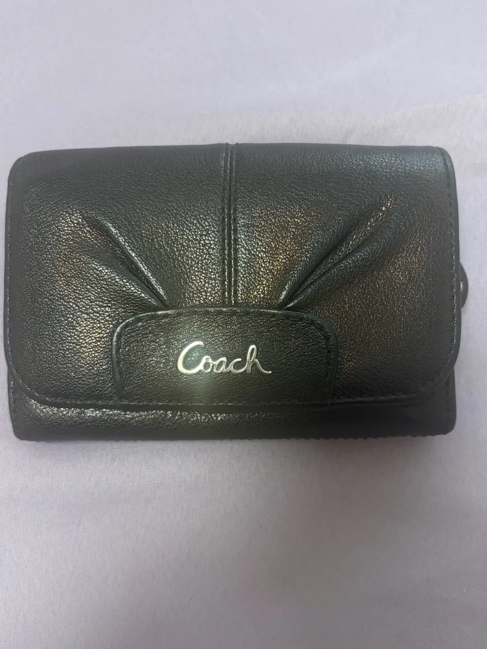 Coach Black Leather Fold Wallet with Script Logo